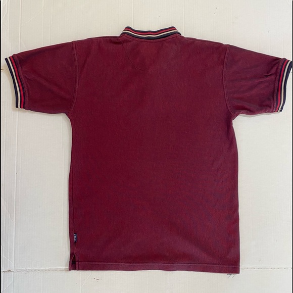 J Khakis Men Size Medium Polo Burgundy with Navy Striped Collar as shown - Picture 2 of 3